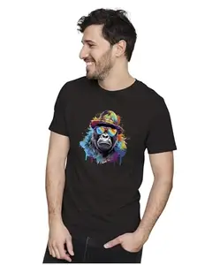 Men's & Women's Regular Fit T-Shirt Colourful Gorilla Dude 100% Cotton Unise T-Shirt Black; _GORILLAW28-Black M Men Round_bz