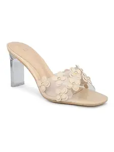 Inc.5 Women Beige Embellished Open Toe Party Block Heels