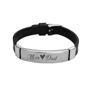M Men Style Mom Dad Bracelet Stylish Latest Fashion Leather Hand Bracelet For Boys Steel Alloy Buckle Clasp Braided For Men And Boys Genuine Leather Wrist Band For Men SBr2025272 Silver