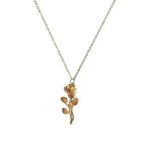 Olive you Vintage Rosalia Gold-Plated Stainless Steel Floral Pendant Necklace for Women and Girls