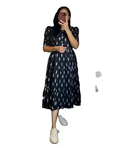 Women's Floral Print Tiered Maxi Dress, Puff Sleeves, V-Neck, Midi Length