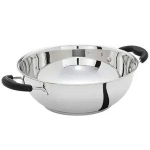 Alark Stainless Steel Cooking Frying Kadhai with Cool-Touch Handle Heavy Weight and Durable Triply Gas Stove Compatible Kadhai and 2 litres Capacity Large Kitchen Top Kadhai [ 42x33x20 CM ]