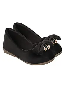 Shoetopia Shoetopai Women's Black Velvet Ballerina Flats with Bow & Pearl Detail – Elegant Slip-On Belly Shoes for Casual & Party EU41