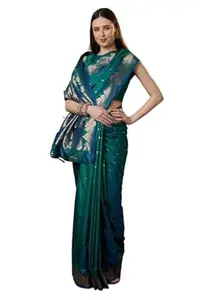 GMIYA Women?s Soft Banarasi Silk Saree with Contrast Matching Blouse Piece | Classic Traditional Saree for Wedding and Festive Occasions