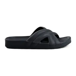 SOLETHREADS Comfy Slides | Breathable | Stylish | Slip-on | Anti-Skid | Durable | Cushioned | Comfortable | Technical Utility || Embossed Footbed | Premium Slides for Women. | BLACK | 6UK