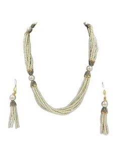 Abhirupa White Beads Long Pendant Jewellery Kundan Necklace Set For Women (necklace set)