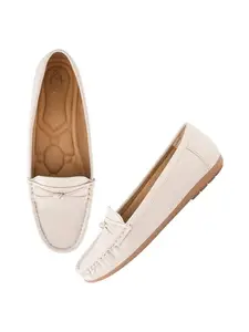 Shoetopia Upper Bow Detailed Cream Loafers for Women & Gilrs /EU42