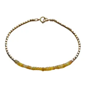 LKBEADS Silver Plated Bracelet with Orange Smooth Ethiopian Yellow Opal Beads – Rondelle 3mm – 7 inch Adjustable – For Men & Women|LK_STACK_02886