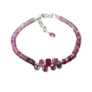 RRJEWELZ Rubellite Tourmaline Rondelle Beaded Bracelet – Faceted 3-3.5mm Multicolor Stones with Silver Lock – 7 Inch Adjustable link Bracelet for Men & Women|LCBR_RR_05887