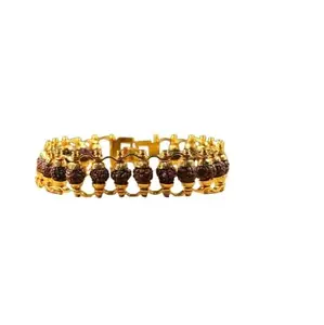 MAGIC GEMS rudraksha gold chain bracelet 5 mukhi natural rudraksha beads 2 line gold chain with designer gold cap lord of kaalgani blessed rudraksha with igl lab tested रुद्राक्ष गोल्ड प्लेटेड कंगन