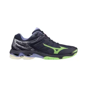 Mizuno Wave Voltage Volleyball Shoes for Men & Woman Ideal for Indoor Games (Badminton, Tennis, Volleyball, Squash, Handball) Volleyball Shoes Show Evening Blue + Techno Green + Iolite (UK - 8)