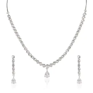 SAYONAM FASHION Round Shape White Stone Studded Beautiful Necklace Set For Women