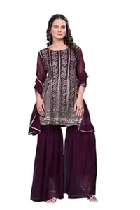 Women's Georgette Readymade Kurta & Sharara Dupatta Set Stylish Kurti Set for Women | Embroidered Work Kurta Set For Any Occasion