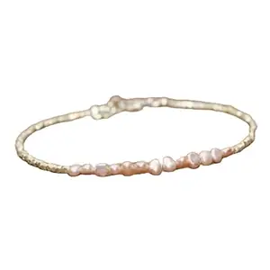 LKBEADS Silver Plated Bracelet with White Smooth Fresh Water Pearl Beads – Nugget Tumble 3-4mm – 7 inch Adjustable – For Men & Women|LK_STACK_02931