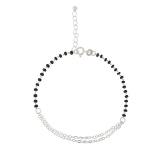 NEMICHAND JEWELS 925 Sterling Silver Hand Black Bead Nazariya Chain Bracelet for Women & Girls