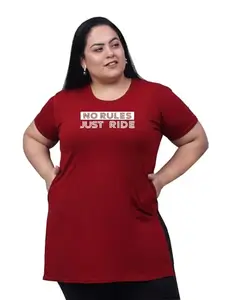 TREND LEVEL Women's Plus Size Round Neck Side Slits Side Pocket Printed Tshirts (XL, Maroon)