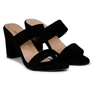 DB Cooper Women Block Heels Sandals Party-Wear College Girls Casual Sandal Stylish Black Heel Sandal