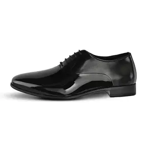 San Frissco Men's Black Leather Pointed-Toe Formal Shoe for Office/Classic Oxfords Wrinkle-Free Patent Upper, Lightweight Design, and Cushioned Footbed for All-Day Comfort
