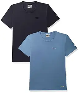 Charged Endure-003 Chameleon Spandex Knit Round Neck Sports T-Shirt Blue-Heaven Size Xl And Charged Pulse-006 Checker Knitt Round Neck Sports T-Shirt Navy Size Xl