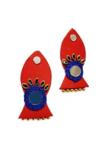 Traditional Stylish 3 CM Cubic Zirconia Mirror Red Chandbali Fish Earring for women and Girls