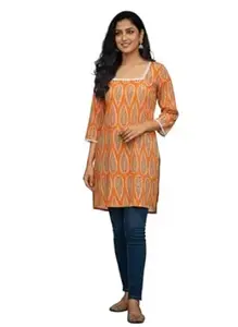 TRUNESS Plus Size Short Black Kurti for Women, Floral Printed Rayon, Comfortable Office & Casual Wear