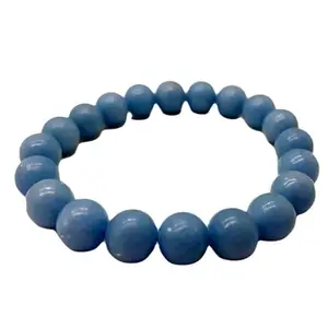 RRJEWELZ Natural Angelite 10mm Round Shape Smooth Cut Beads 8 Inch Stretchable Bracelet For Men & Women. Unisex Bracelet For Healing, Meditation, Prosperity, Gift & Luck|STBR_RR_09869_8.0