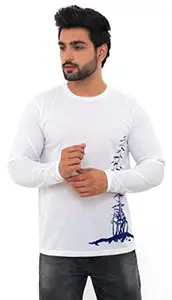 SKYBEN Men's Regular Fit T-Shirt (SKY-WH-LTREE-S_White_Small)
