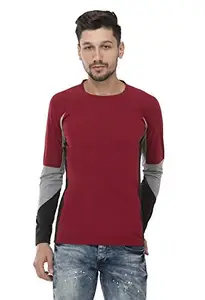 Ample Men Round Neck Color Block Full Sleeve T-Shirts Maroon