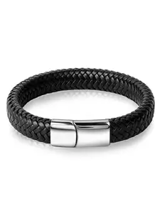 Men’s Fashion Leather Bracelet – Wraparound Design with Magnetic Closure – Stylish Black Wristband for Boys, Girls – Love Gift Jewelry.