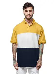 The Souled Store Solids: Yellow White & Navy Mens and Boys Half Sleeve Oversized fit Cotton Multicolored Oversized Polos