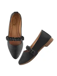 Shoetopia Pointed Toe Coco Printed Black Bellies for Women & Girls /EU37