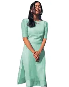 NEW FUSION FABRIC Women Organza Fabric Digital Printed Short Sleeves Pattern Kurti for Women, Long Kurti