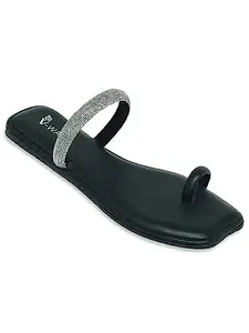 Vwalk Women's Flat Stylish one Toe Slip-on V280278 Black