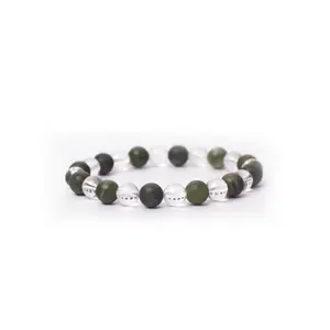 The Cosmic Connect Natural Green Jade and Clear Quartz Bracelet for Balance & Prosperity | Natural Reiki Charged and Affirmed 8mm Beads Healing Crystal Combo Bracelet for Men and Women
