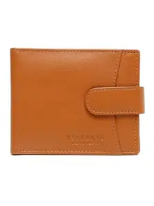 TEAKWOOD LEATHERS Men's Solid Tan Leather Bi-Fold Wallet with Snap Button Closure | T_WLT_CLE207_TN