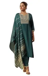 DRESOUL Women's Purple Cotton Silk Kurta Sets for woman, Embroidered Kurta Set with Jacquard Dupatta