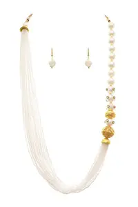 JFL - Jewellery for Less JFL - Ethnic Fusion Traditional One Gram Gold Plated Pearl Kundan Maroon Bead Designer Necklace Set with Earring for Women & Girls (White),Valentine