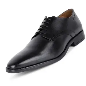 LOUIS STITCH Men's Jet Black Handmade Egyptian Crust Leather Derby Lace Up Shoes for Men (LSNRXPLJB) 9-UK