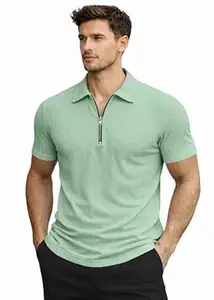 Peppyzone Men’s Textured Lightweight Zipper Polo Neck T-Shirt for Men | Half Sleeve T Shirt for Men with Collar | Zip Tshirt for Man Stylish Regular Fit Casual & Smart