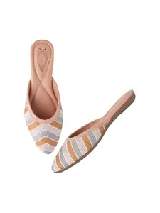 Shoetopia Emberoidered Peach Flat Mules for Women & Girls /EU36