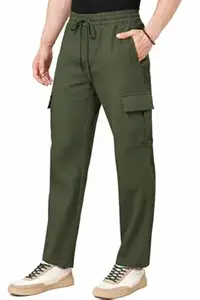 RIKSAW Men's Cargo Polyester Pants for Men || Regular Fit Mid Rise Cargo Joggers Solid Pants (CG_05)