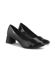 JM LOOKS Women's Chunky Block Heels Closed Pointed Toe Slip on Women Pumps Wedding Party Work Comfortable Dress Shoes for Women - Black