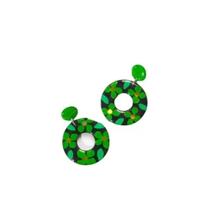 Reverie Handmade Jewelry Resin Handcrafted Floral Round Design Earring Set for Women and Girls (Black with Green)