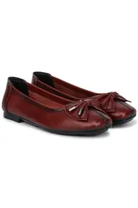 Zoom Shoes Premium Leather Comfortable Lightweight Bellies for Women with Rubber Sole Ideal for Casual Wear Cherry