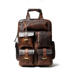 pranjals house Leather Multiple Laptop Backpack Day Pack Travel Bag Stachel, 32cm x 13cm x 44cm (Rusty Brown)