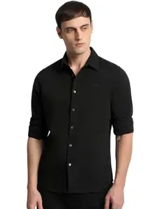 THE BEAR HOUSE Men Black Solid Slim Fit Casual Shirt