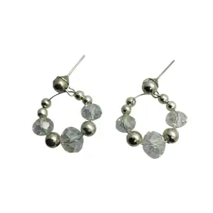 OOFJ Ornament Online Fancy & Stylish Silver Plated 3 Glittering Crystal Tyre Beaded Medium Trendy & Fashion Earring