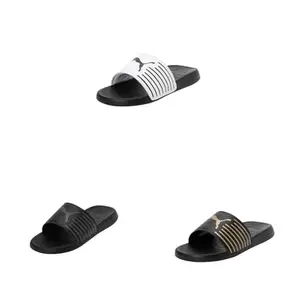 Puma Men's Geo Slide Sandals For Adults In Black-White, Black-Cool Dark Gray, & Black-Metallic Gold (8 UK).