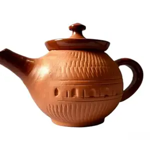Terracotta Handmade Tea Kettle with Lid Made of Clay for Kitchen Clay Tea Pot Kettle Chai ki Ketli 400 ML, 18 (H) x 10 cm (L) x 10 cm (W)