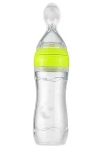 RB POINT Baby Safe Silicone Squeeze Fresh Food Feeder Bottle with Food Dispensing Spoon, Infant Food Nibbler Teething Toy Feeding Pacifier, Combo Pack of 1